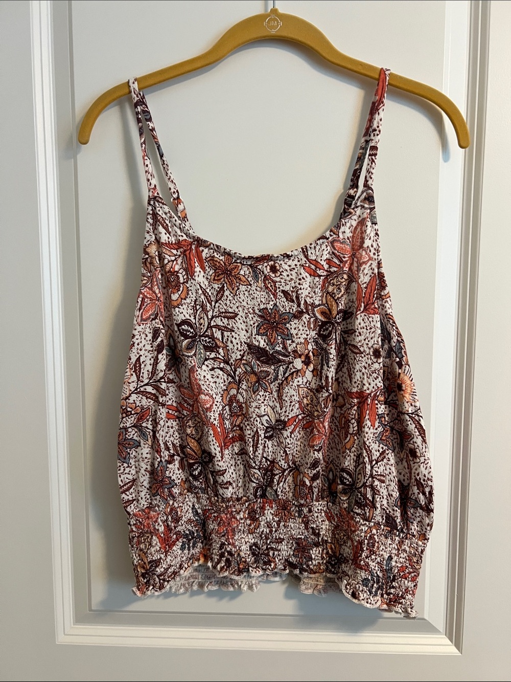 Daytrip Women’s Large Boho Floral Paisley Smocked Hem Spaghetti Strap Tank Top